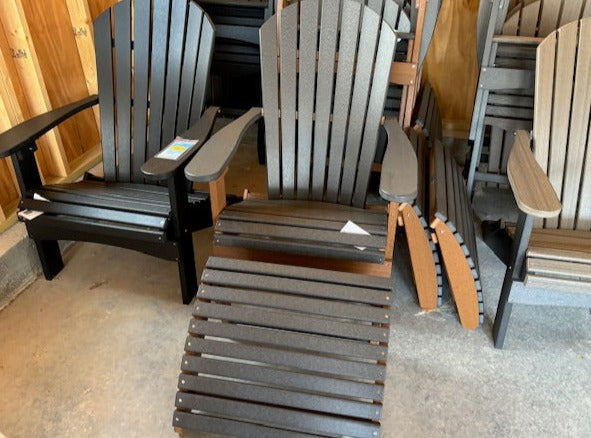 COMFO BACK FOLDING ADIRONDACK CHAIR WITH FOOTSTOOL- SMOKE GRAY ON ANTIQUE MAHOGANY - Garden Time