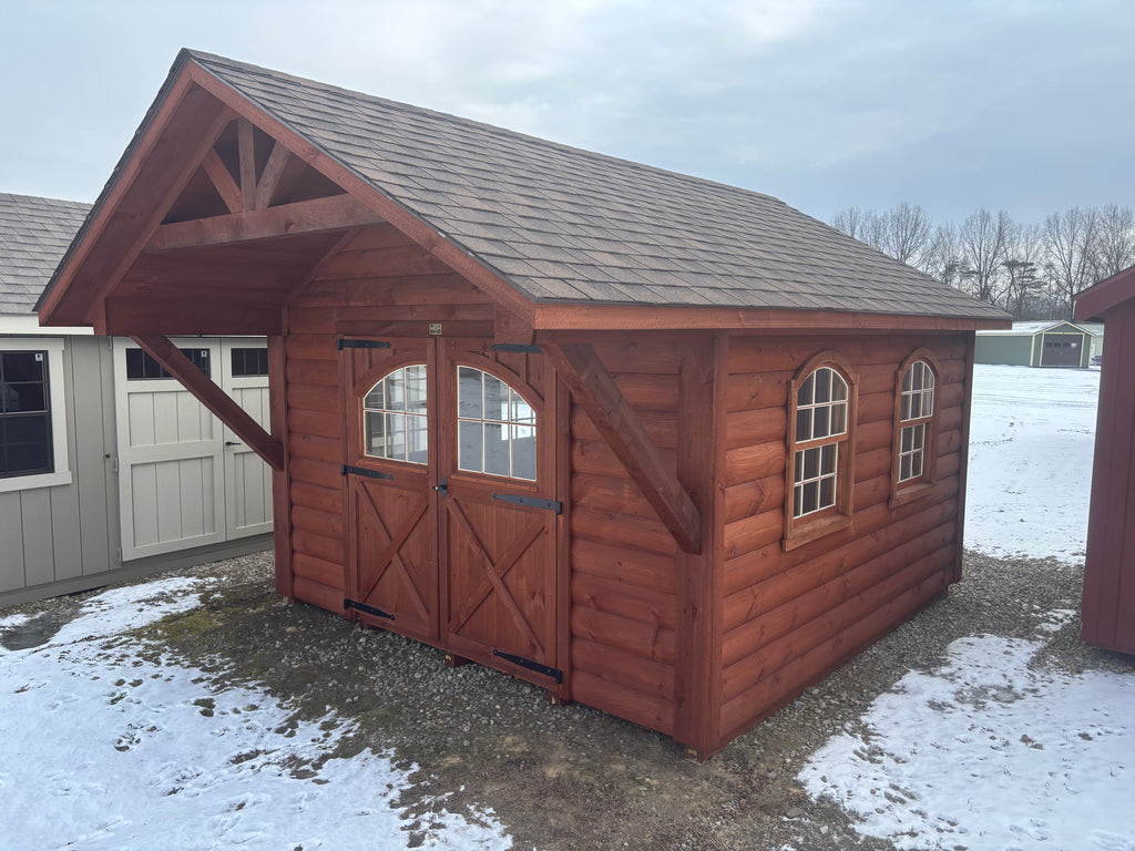 12' X 16' LOG RUSTIC CANTON WITH 4' COVERED BRIDGE - RUSTIC CEDAR STAIN - Garden Time